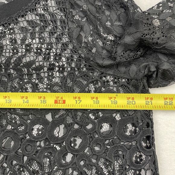 INC International Women’s Sheer Lace Crochet Top 3/4 Sleeve Round Neck Black- M - Picture 7 of 10